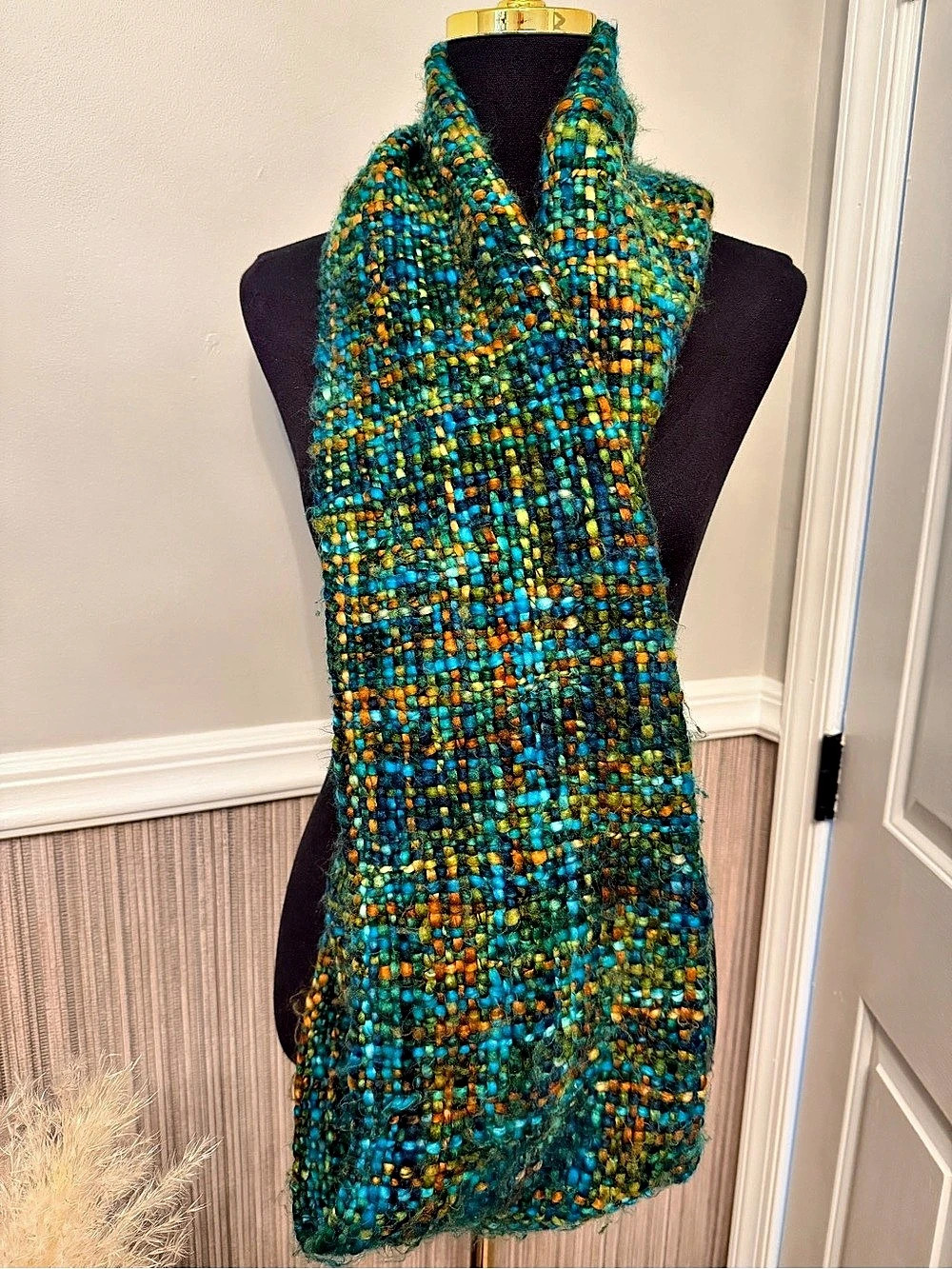 Echo Chunky Woven Infinity Scarf Teal Green Blue Orange Multicolor